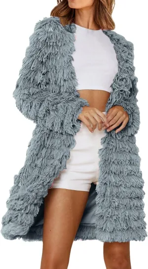 2023 Women's Winter Overcoats Trendy Casual Fuzzy Jackets Fashion Open Front Cardigan Long/Short Shaggy Coat Outerwear