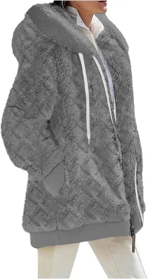 2024 Coats for Women Fuzzy Zip Up Hoodies Color Block Sweaters Coat Soft Sherpa Jackets Casual Warm Outwear with Pocket
