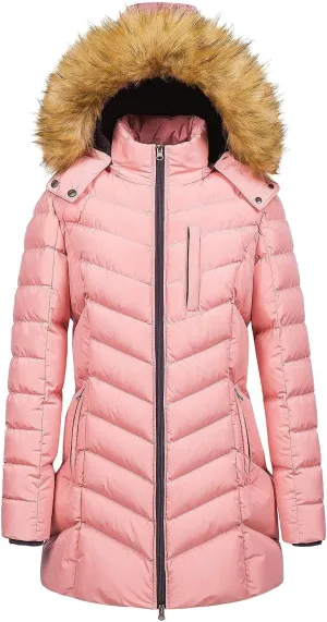 2024 Winter Down Jakcet for Women Long Parka Puffer Coat Windproof Warm Coat with Belt Fur Trim Removable Hood