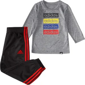 adidas Boys 2-piece Long Sleeve Poly Mélange Tee and Joggers Set