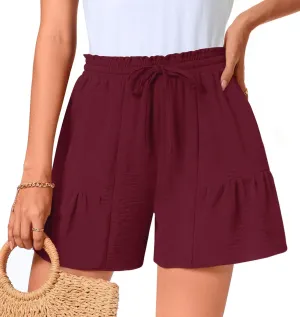 Aodemo Womens Casual Shorts High Waisted Drawstring Wide Leg Beach Shorts Flowy Summer Ruffle Shorts with Pockets