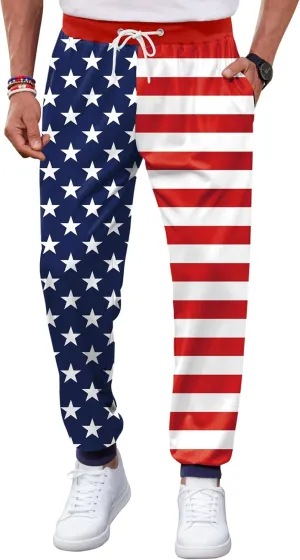 Arvilhill Men's 4th of July Drawstring Pants 1776 Joggers Patriotic American Flag Sweatpants (S-3XL)