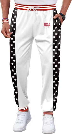 Arvilhill Men's 4th of July Drawstring Pants 1776 Joggers Patriotic American Flag Sweatpants (S-3XL)
