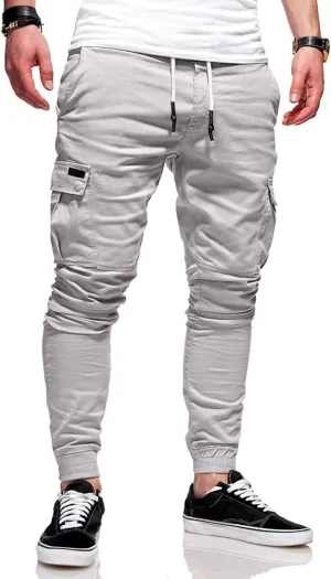 Athletic Joggers Pants for Men Elastic Drawstring Pencil Pants Outdoor Slim Fit Running Trousers with Patch Pockets