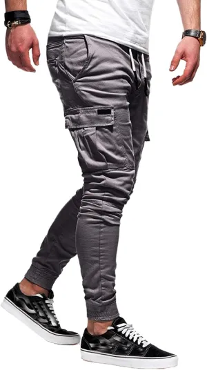 Athletic Joggers Pants for Men Elastic Drawstring Pencil Pants Outdoor Slim Fit Running Trousers with Patch Pockets