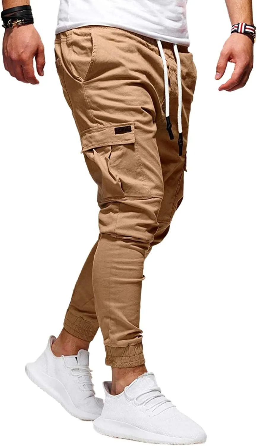 Athletic Joggers Pants for Men Elastic Drawstring Pencil Pants Outdoor Slim Fit Running Trousers with Patch Pockets