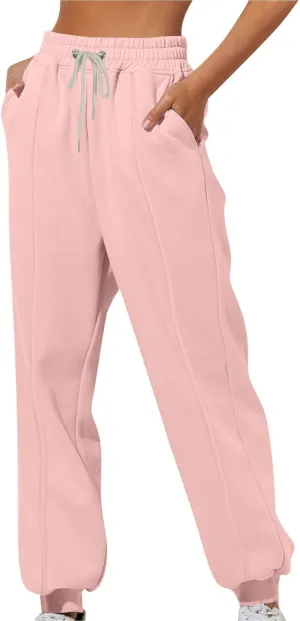 Baggy Fleece Sweatpants Women Joggers High Waisted Lounge Tapered Pull On Ankle Athletic Jogger Pants with Pockets
