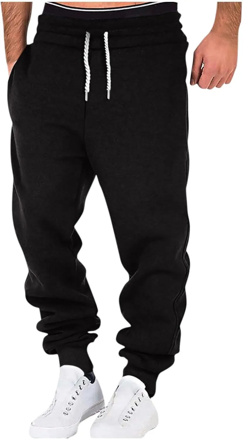 Baggy Sweatpants for Men Plus Size Drawstring Waist Fleece Lined Athletic Pants Workout Gym Joggers with Pockets