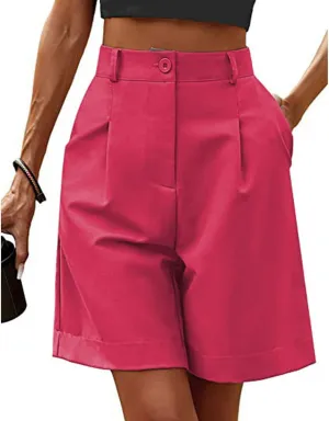 Bermuda Shorts for Women Knee Length Casual High Waisted Wide Leg Shorts Lightweight Cropped Pants with Pockets