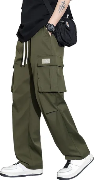 Black Multi-Pocket Cargo Pants for Men Hip Hop Mens Pants Baggy Streetwear Work Pants for Men Adjustable Men's Pants