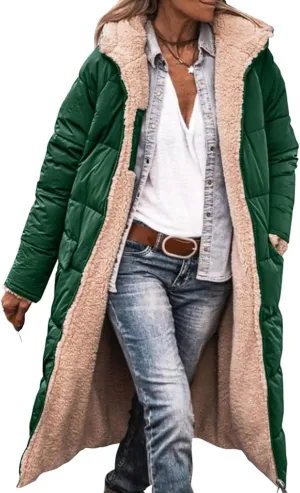 Canbebig Women 2023 Warm Winter Coats Reversible Sherpa Fleece Puffer Jackets Hooded Outerwear Thicken Warm Fashion Overcoat