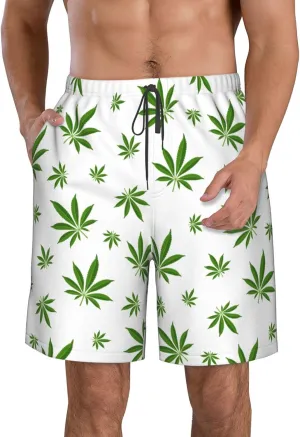 Cannabis Plant Mens Swim Trunks Fashion Men's Board Shorts Quick Dry Swim Shorts with Mesh Lining