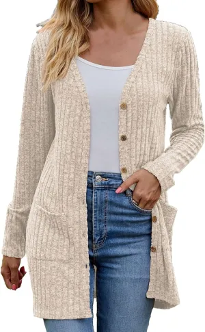 Cardigan Sweaters for Women Fall Casual Open Front Button Down Long Sleeve Cardigan Soft Lightweight Jacket