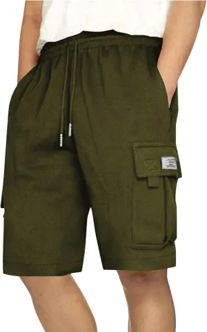 Cargo Shorts for Men Drawstring Elastic Waist Relaxed Work Short Summer Outdoor Hiking Tactical Pants with Pocket