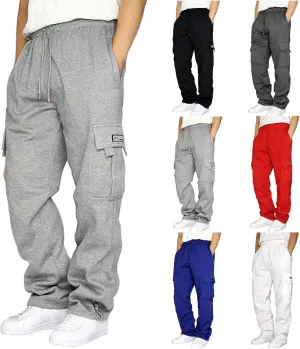 Cargo Sweatpants for Men Plus Size Drawstring Waist Joggers with Pockets Baggy Open Bottom Athletic Sweat Pants