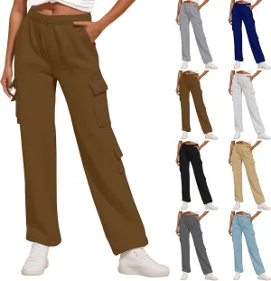 Cargo Sweatpants for Women Casual Elastic High Waisted Wide Leg Pants Fall Baggy Workout Lounge Pants with Pockets