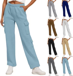 Cargo Sweatpants for Women Casual Elastic High Waisted Wide Leg Pants Fall Baggy Workout Lounge Pants with Pockets