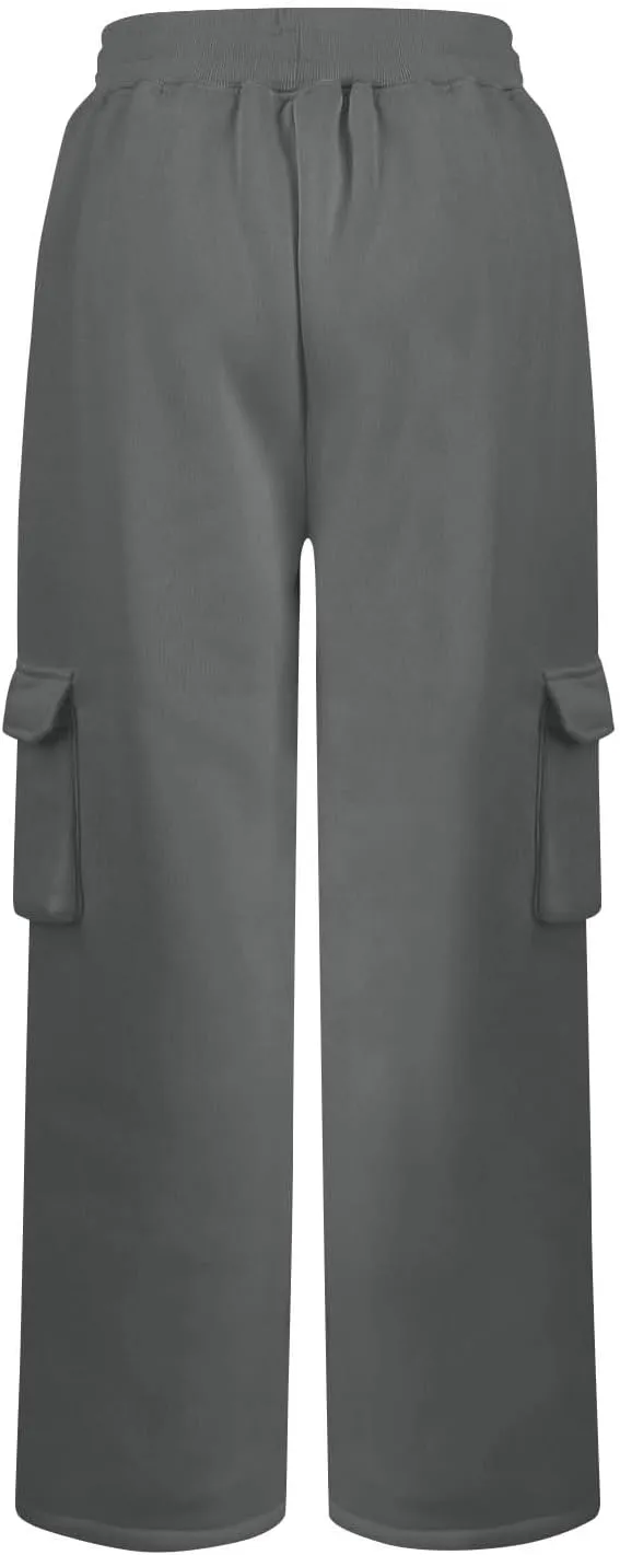 Cargo Sweatpants for Women Fleece Baggy Wide Leg Sweatpants Low Rise Lounge Pants with Pockets Cargo Joggers