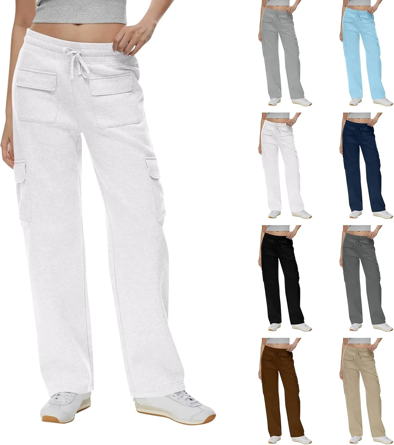 Cargo Sweatpants for Women Fleece Baggy Wide Leg Sweatpants Low Rise Lounge Pants with Pockets Cargo Joggers