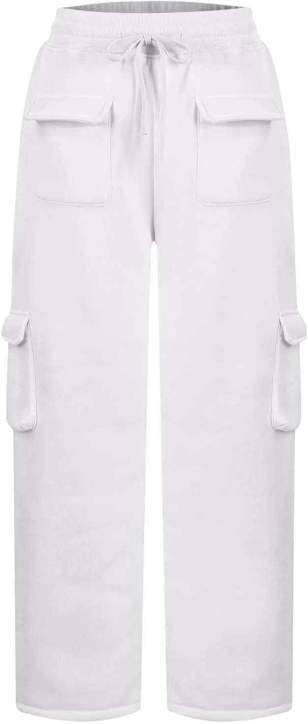 Cargo Sweatpants for Women Fleece Baggy Wide Leg Sweatpants Low Rise Lounge Pants with Pockets Cargo Joggers
