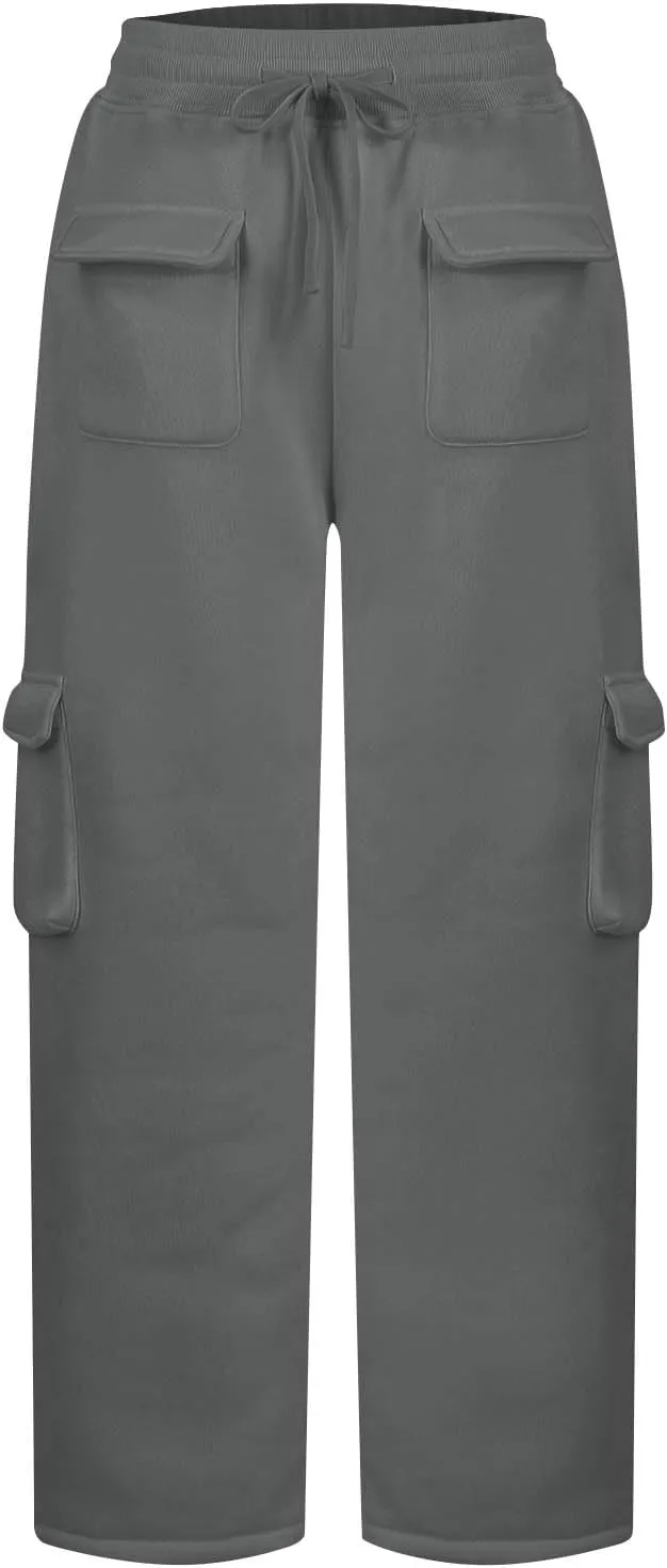 Cargo Sweatpants for Women Fleece Baggy Wide Leg Sweatpants Low Rise Lounge Pants with Pockets Cargo Joggers