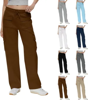 Cargo Sweatpants for Women Fleece Baggy Wide Leg Sweatpants Low Rise Lounge Pants with Pockets Cargo Joggers