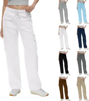 Cargo Sweatpants for Women Fleece Baggy Wide Leg Sweatpants Low Rise Lounge Pants with Pockets Cargo Joggers