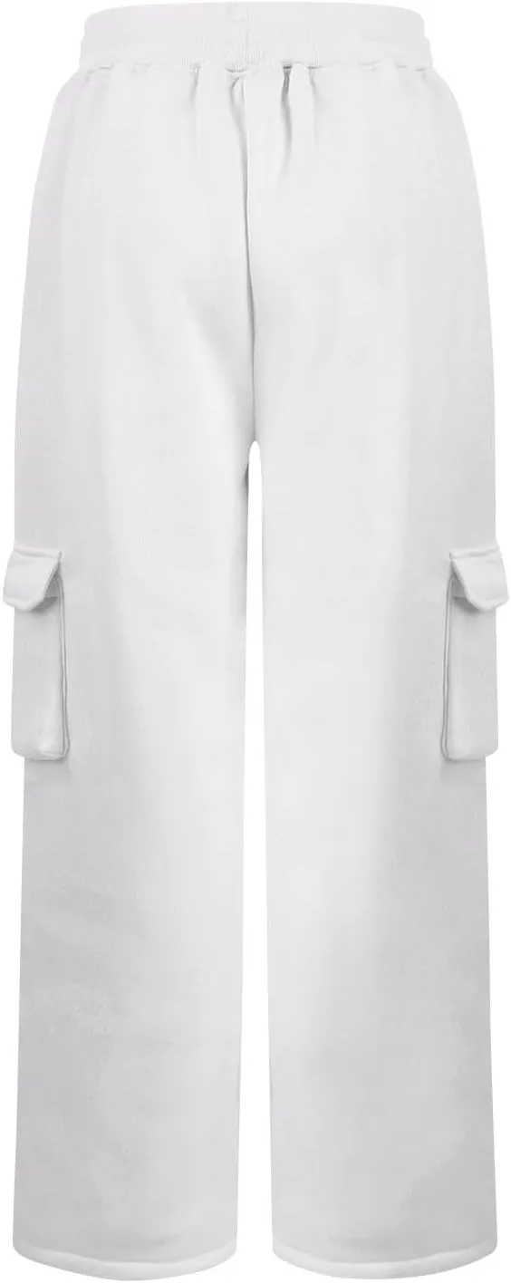 Cargo Sweatpants for Women Fleece Baggy Wide Leg Sweatpants Low Rise Lounge Pants with Pockets Cargo Joggers