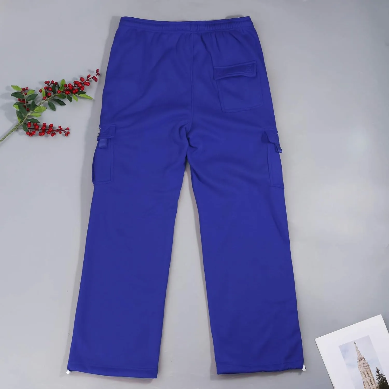 Casual Cargo Sweatpants for Men Plus Size Drawstring Waist Open Bottom Sweatpants Baggy Lounge Pants with Pockets