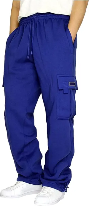 Casual Cargo Sweatpants for Men Plus Size Drawstring Waist Open Bottom Sweatpants Baggy Lounge Pants with Pockets