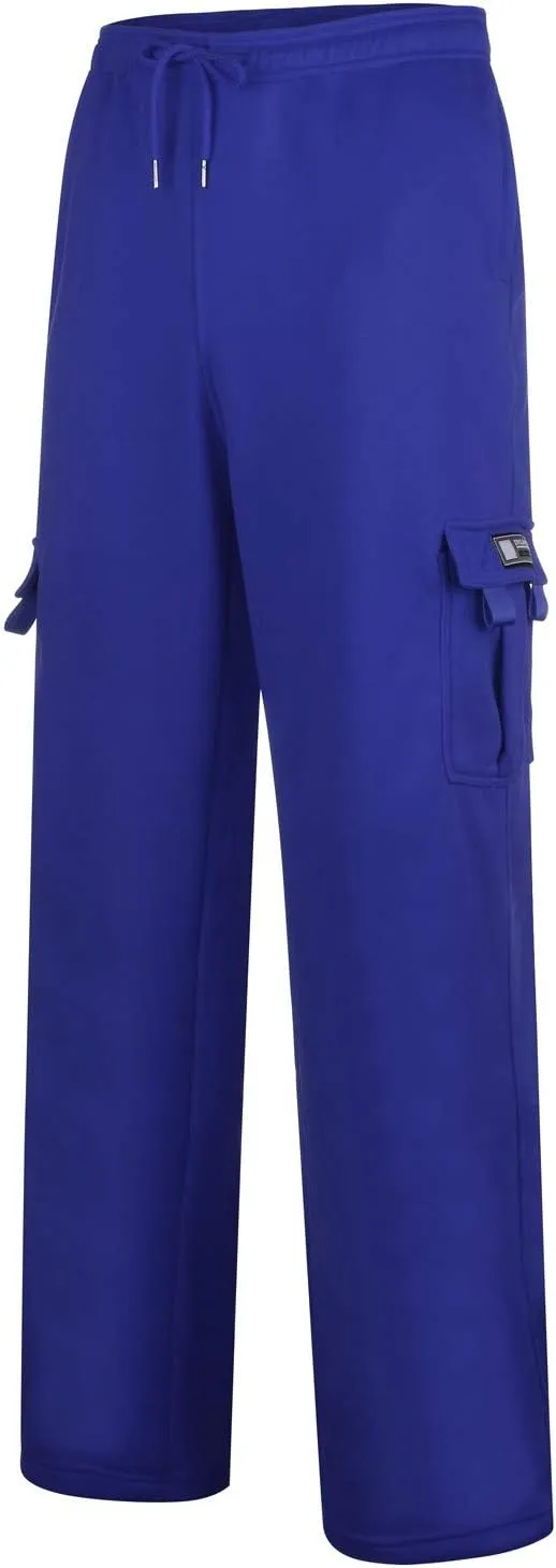 Casual Cargo Sweatpants for Men Plus Size Drawstring Waist Open Bottom Sweatpants Baggy Lounge Pants with Pockets