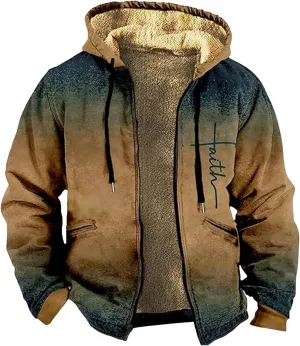 Christmas Hoodies for Men Heavyweight Sherpa Fleece Lined Heavyweight Sweatshirts Plus Size Full Zip Thick Winter Coats