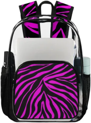 Clear Backpack and Printed Pockets Abstract Stripes Pattern Heavy Duty PVC Transparent Bag with Mesh Zebra Stripes Colored Strap for Work, College，Sports