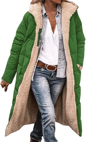 Coat Parka Jacket Xs-Xxl Fleece Lined Long Sleeve Outwear Full Zipper Solid Coat Winter Warm Women Long Quilted Coat