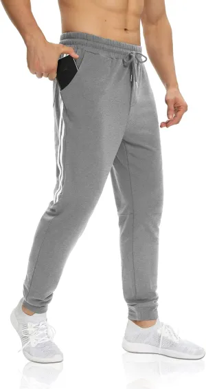 DIBAOLONG Mens Joggers with Pockets Athletic Yoga Sweatpants Workout Tapered Pants Gym Running 2-Stripes Track Pants