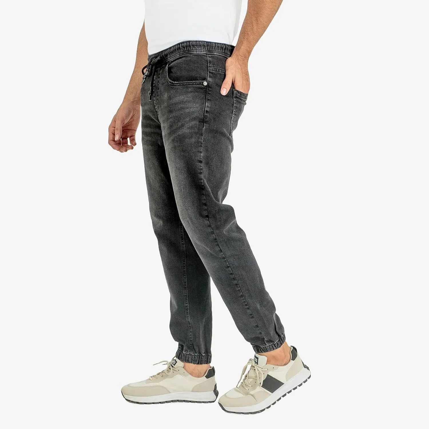 Essentials Men's Casual Slim Fit Denim Jogger Pants Relaxed Fit, Elastic Waist, Adjustable Fabric