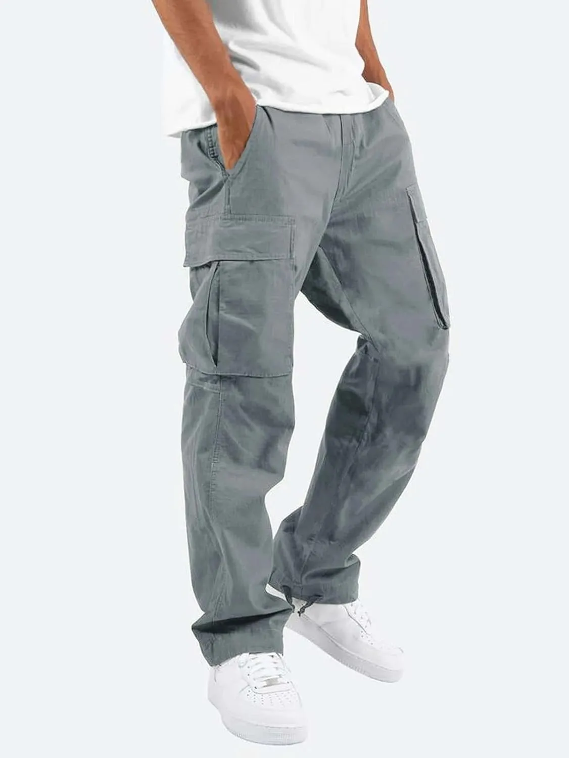 evzosrz Mens Casual Cargo Pants Lightweight Outdoor Drawstring Jogger Sweatpants Gym Hiking Running Trousers with Pockets