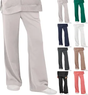 fanmpghleoo Straight Leg Sweatpants for Women Baggy Fleece Comfy Lounge Pants Elastic Waist Soft Business Casual Dress Pants