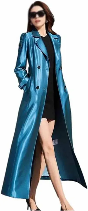 Fashion X-Long Trench Coat Women Spring Autumn Glossy Breasted Windbreaker Plus size Slim Casual Outwear