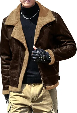Faux Leather Jacket for Men Fleece Sherpa Lined Winter Coats Heavyweight Bomber Jackets Zip Up Thermal Motorbike Coat