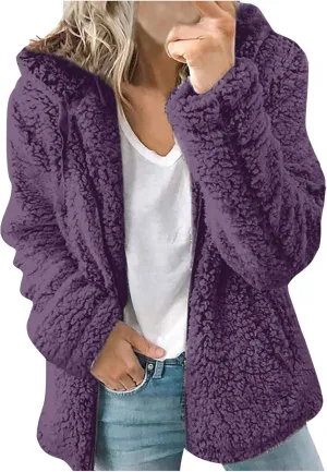 Fleece 2024 Winter Coat Women Plus Size Warm Soft Fuzzy Jackets Trendy Casual Outerwear Full Zip Up Hoodie Sweatshirts
