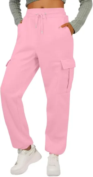 Fleece Cargo Joggers for Women Baggy Elastic High Waisted Sweatpants Casual Lounge Jogger Pull on Ankle Athletic Pants