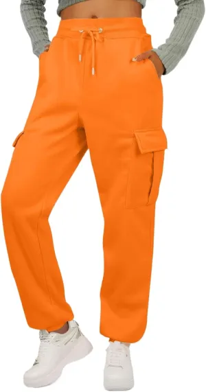 Fleece Cargo Sweatpants for Women Baggy Elastic High Waisted Joggers Casual Lounge Jogger Pull on Ankle Athletic Pants