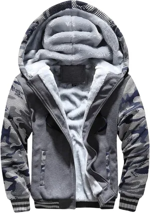 Fleece Hoodie Men Winter Heavyweight Sherpa Lined Zipper Sweatshirt Casual Workout Warm Hoodies Thick Jackets Pockets