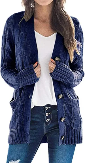 FMCHICO Women Open Front Cardigan Sweater Button Down Knit Sweater Coat
