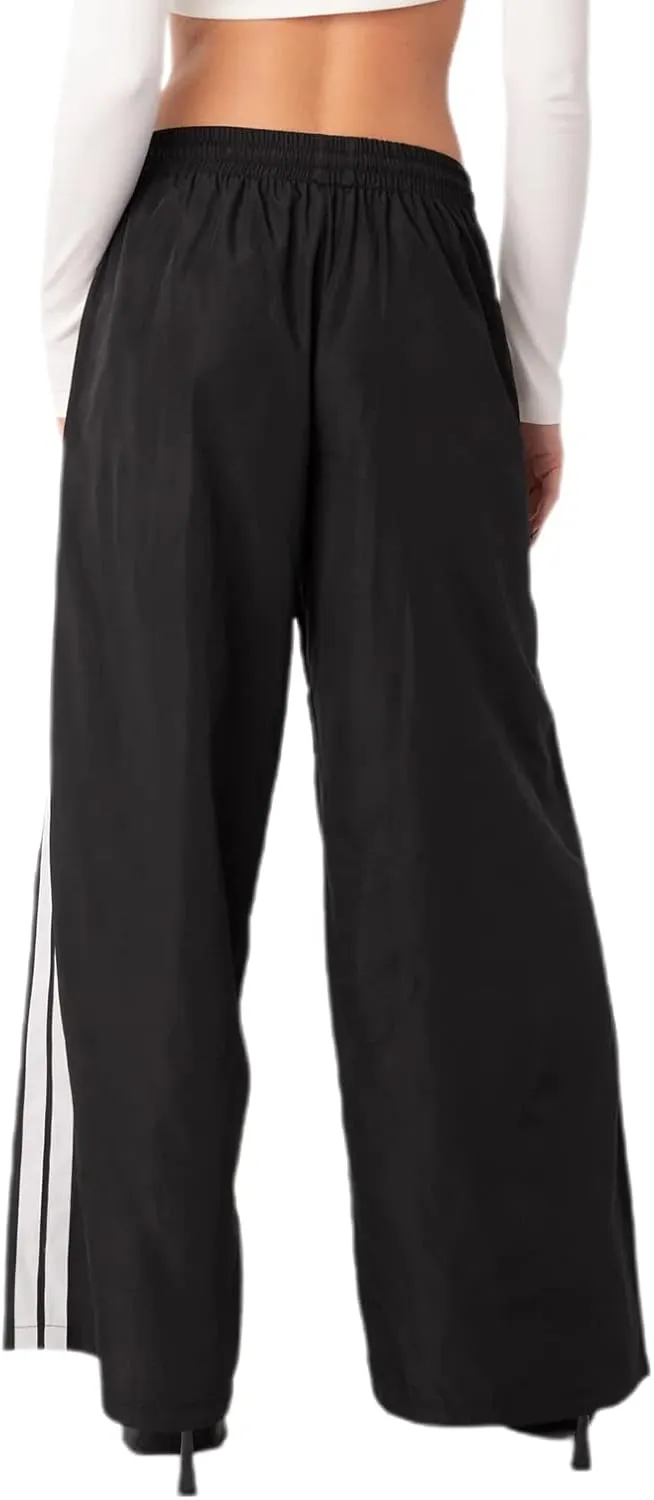 FOMOYUU Women Side Stripes Track Pants Elastic Waist Straight Leg Sweatpants Joggers Wide Leg Trousers with Pockets