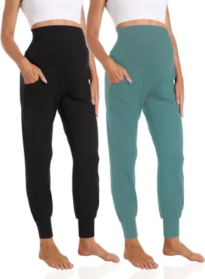 Foucome Women's Maternity Pants Stretchy Jogger Sweatpants Comfy Casual Pregnancy Workout Lounge Pants with Pockets