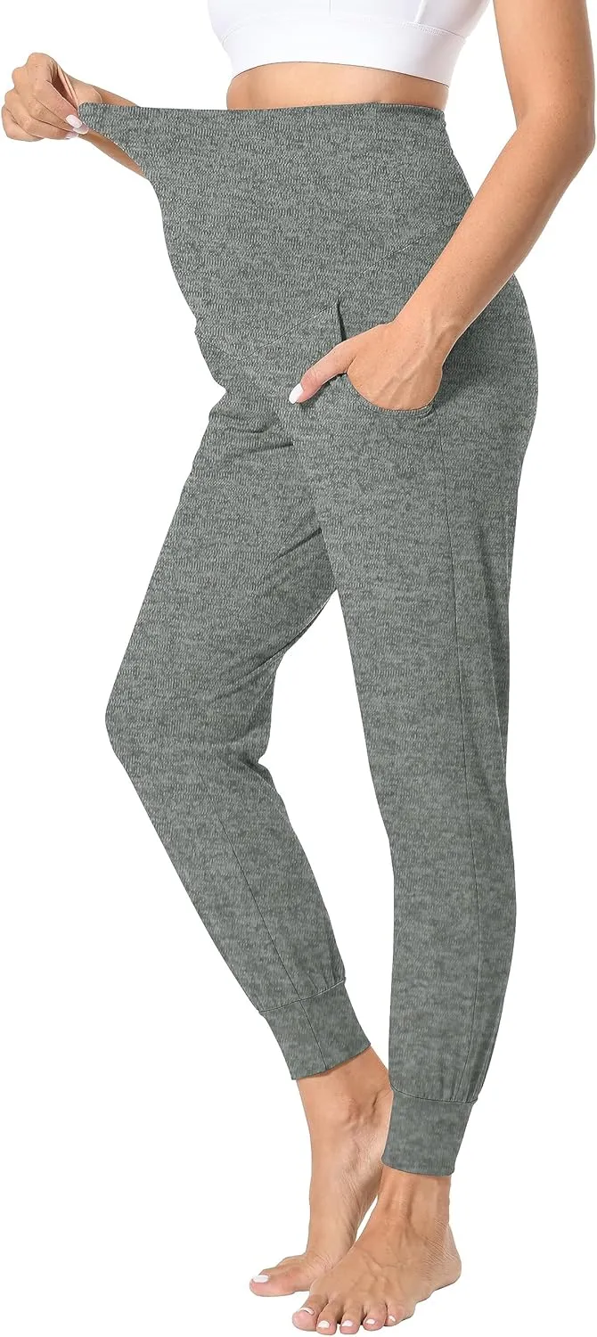 Foucome Women's Maternity Pants Stretchy Jogger Sweatpants Comfy Casual Pregnancy Workout Lounge Pants with Pockets
