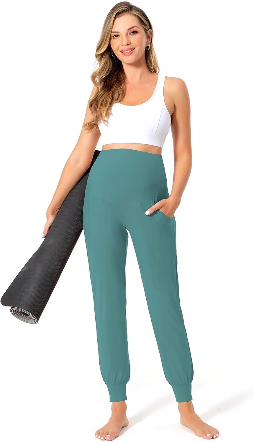 Foucome Women's Maternity Pants Stretchy Jogger Sweatpants Comfy Casual Pregnancy Workout Lounge Pants with Pockets