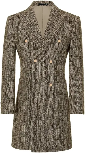 Fxzpiodi Mens Trench Coats Wools Herringbone Tweed Winter Long Jacket Blazer Men Lapel Collar Peacoat for Prom Business Party